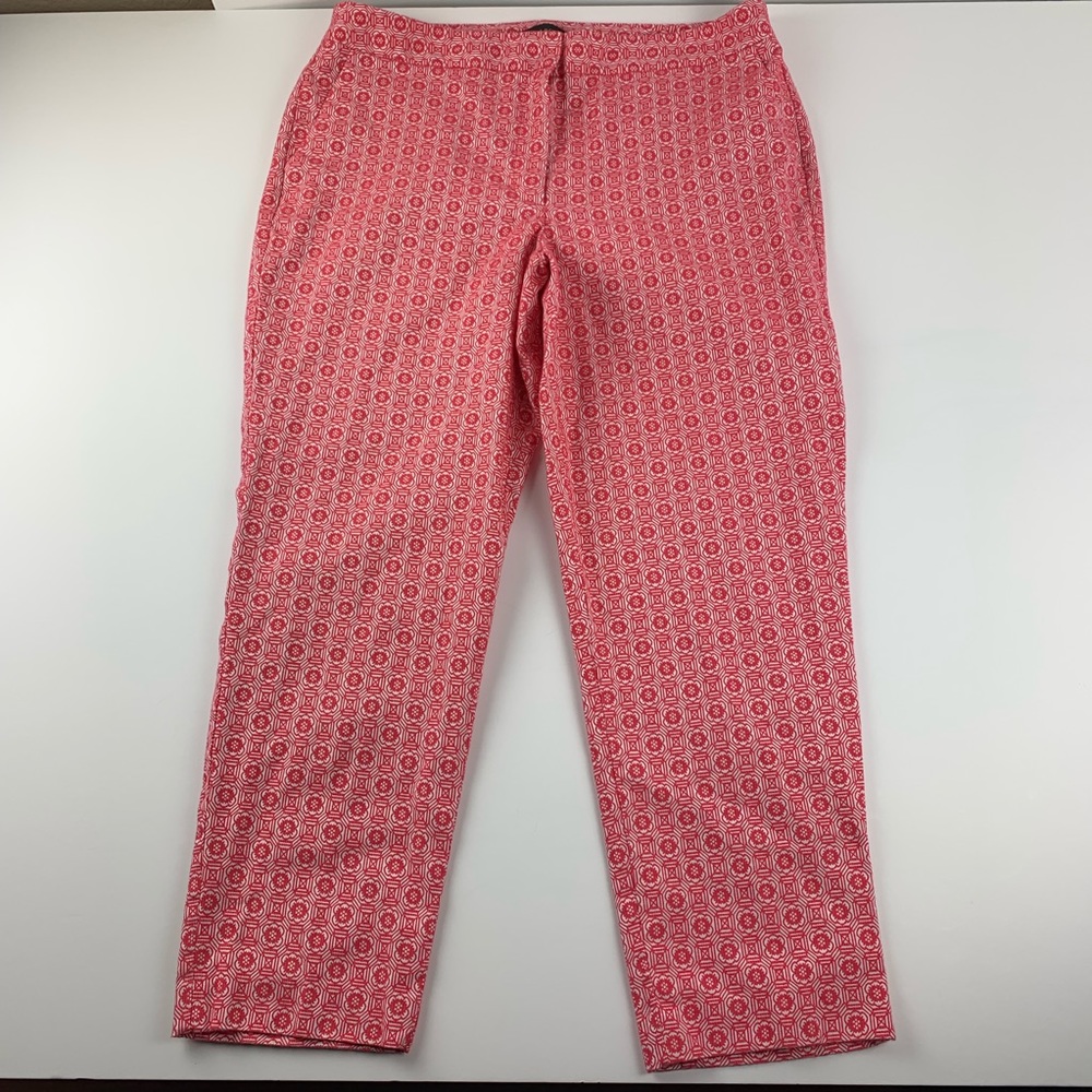 Talbots Red Geo Pants Womens 16 Heritage High Rise